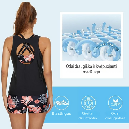 3-osaline ujumiskomplekt lühikeste pükste ja vaba pluusiga