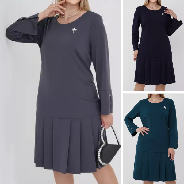 Elegantne nööpidega kaunistatud volditud kleit